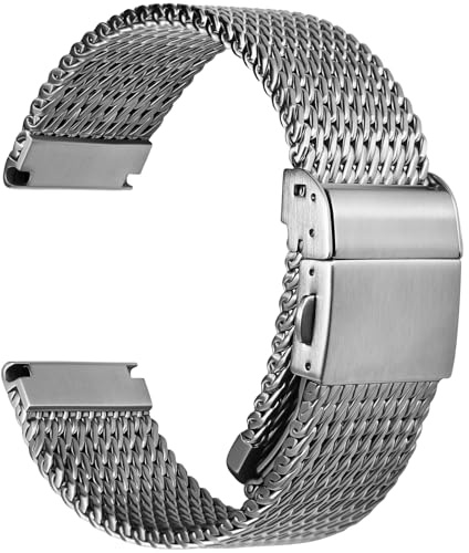 REZERO Cinturini Metallo per Orologi, Cinturino per Orologio in Acciaio Inossidabile 316L, Cinghie in Maglia Milanese, Fasce, Bracciali per Orologi per Uomo, Donna, Argento/Nero, 19/20/21/22/24mm