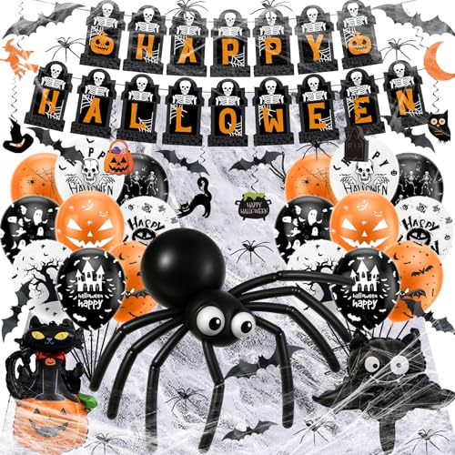 Set Decorazioni Halloween, Deko Festa Horror con Palloncini Halloween Neri 12 Pollici, Palloncino Foil Zucca, Pipistrello, Festa Halloween Inquietanti per Interni & Esterni Con Ragnatele Spaventose