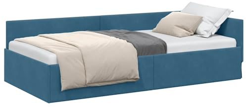 vidaXL Eckbettgestell mit Kopfteil Blau 100 cm x 200 cm Samt