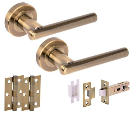 Hunta HANDLEZONE® Solus Internal Door Handle Latch Pack, Complete with Lever On Rose Handles, 76mm Latch, 75mm Ball Bearing Hinges - Antique Bronze