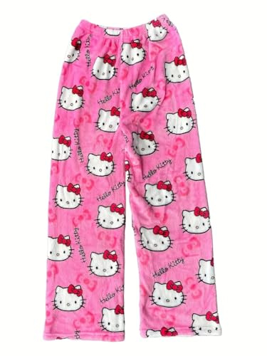 Pigiama da Donna Cartone Animato - Pantaloni Pigiama Donna Kawaii in Flanella KT, Comodi Pigiami Lunghi da Donna a Cartone, rosa, XL