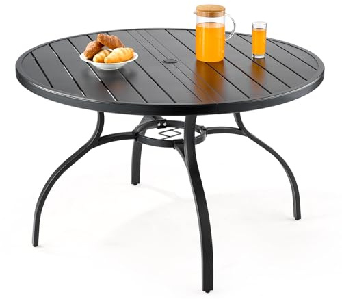 VEVOR Terrassentisch Gartentisch Balkontisch (1200 x 725 mm) aus Kohlenstoffstahl runder Esstisch für Outdoor Hof Terrasse Garten Veranda, wasserfest, mit 38 mm Schirmloch, 68 kg Tragkraft Schwarz