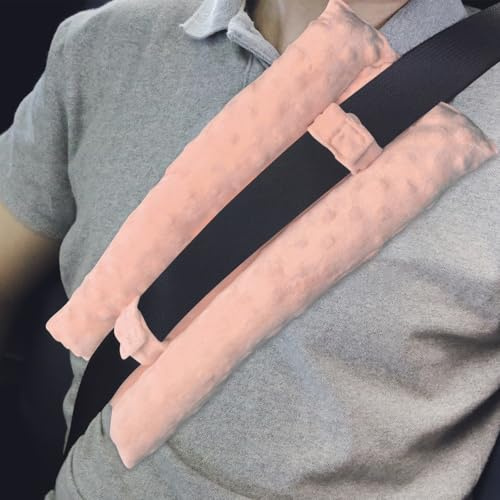 Seat Belt Pillow for Adults and Kids - Soft Diamond Velvet Seatbelt Cushion with Polyester Filling Car Shoulder Pad with Securevelcro Universal Fit and Easy to Clean (Pink)