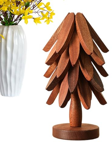 Tanakeji Baumförmige Holz Untersetzer,Weihnachtsbaumförmiger Hitzebeständiger Holzuntersetzer Als Tischdekoration - Heiße Speisen Unterlage Topfuntersetzer Dekorationsschutz - Für Küche Und Restaurant