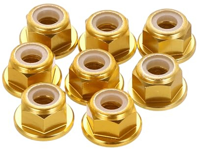 QUARKZMAN 8 Pezzi M4 Passo 0.7mm Dadi Di Bloccaggio In Lega Di Colore Oro | Alluminio, Dadi Esagonali A Flangia, Con Inserti In Nylon, E Dentellatura, Per Elica Motore Drone RC Parti FPF