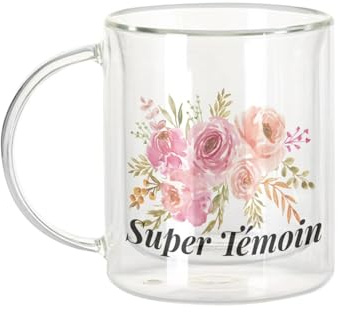 Fabulous Dubbelväggig glasmugg - supervittne bröllop brudbukett akvarell - kaffekopp och isolerad 330 ml hängande effekt mot buller, tryck i Frankrike