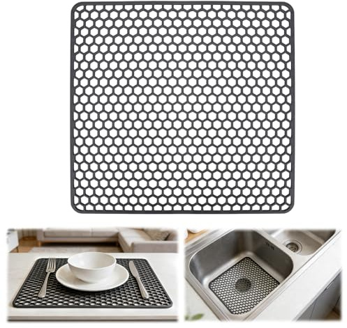 Rzspher Spülbeckeneinlage Silikon, 30.5 x 30.5 cm Spülbeckenmatte | Zusammenklappbar und Rutschfeste, mit Stützfüßen, Abtropfmatte Spülbeckenschutz zum Abstellen und Trocken Von Besteck