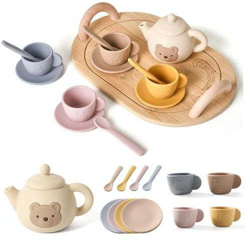 Service à thé pour les tout-petits, services à thé pour les tout-petits de 3 5 ans, ensemble de fête éducatif avec théière en silicone, tasses, sous-verres avec cuillère service pour filles et g