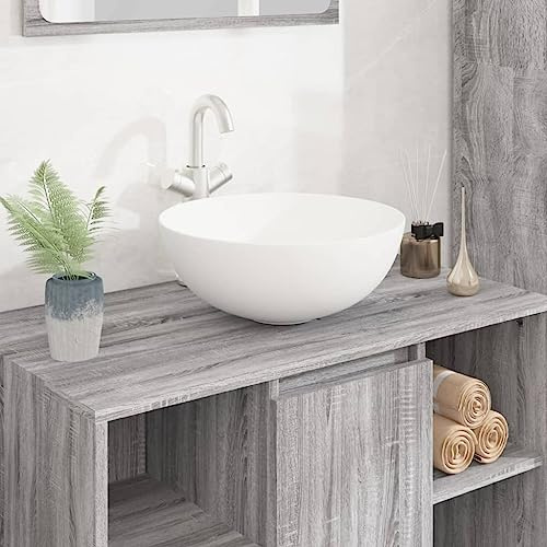 Lavabo da appoggio per lavandino, bianco, 36 x 15 cm, in ceramica, rotondo, per bagno e ospiti, facile da montare