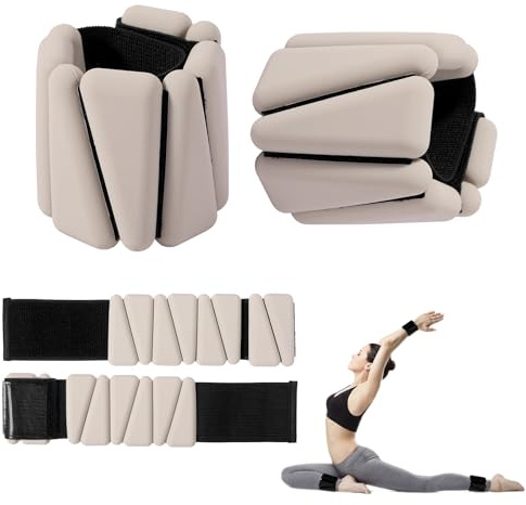 Vexnaro Handgelenkgewichte Set, Silikon Gewichtsmanschetten je 0,9 kg, Adjustable Handgelenk Gewichte for Yoga, Laufen, Walking, Pilates und Training für Beine und Arme (2lbs, Beige)