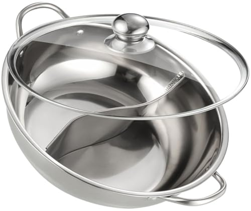 TOYANDONA Pentola per Cucina in Acciaio Inossidabile 34 Cm con Coperchio, Divisore Doppio per Hot Pot e Zuppa, Compatibile con Piano Cottura a Induzione e Fornello a Gas, Utensile Multiuso