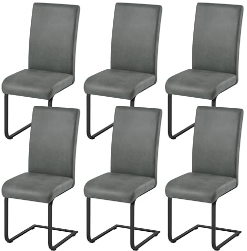 Yaheetech Esszimmerstühle 6er Set Küchenstühle mit Metallgestell, Grau | Polsterstuhl, Freischwinger Stuhl aus Mikrofaserstoff bis 135 kg belastbar, für Esszimmer/Küche/Restaurant