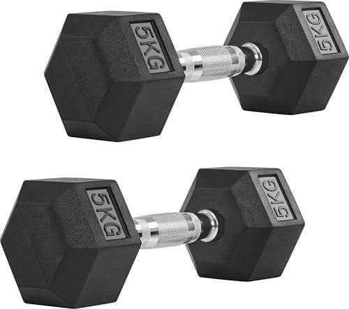 Yaheetech Hex Dumbbells Set with Work Guide | Dumbbells Pair | Anti-Roll Knurled Grip Rubber Dumbbells | Home Gym | Strength Training
