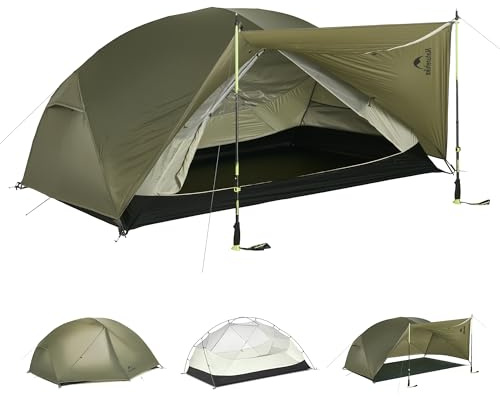 Naturehike Mongar Pro ultralätt tält vindtätt vattentätt vandringstält bärbart tält för 3 personer tält 3–4 säsong för camping vandring (olivgrön/3 personer)