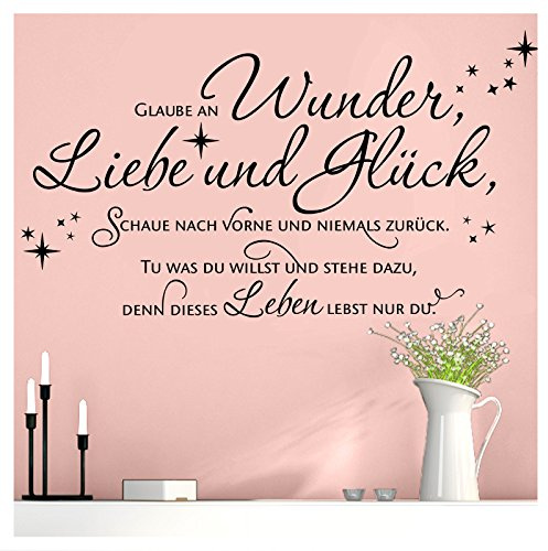 Grandora W5444 Wandtattoo Wandsticker Zitat Spruch Glaube an Wunder Liebe und Glück Flur Wohnzimmer Schlafzimmer schwarz (BxH) 100 x 39 cm