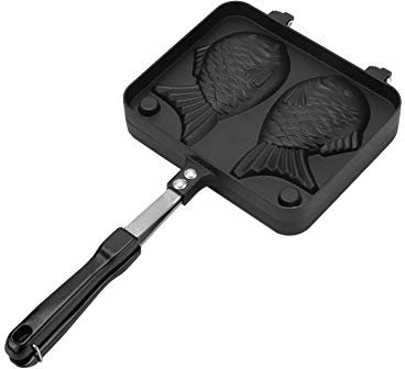 Gaufrier antiadhésif, mini-pâtissier antiadhésif portatif en forme de poisson Moule en alliage d'aluminium à moulure en forme de poisson avec un manche pour la main, durable et facile à nettoyer
