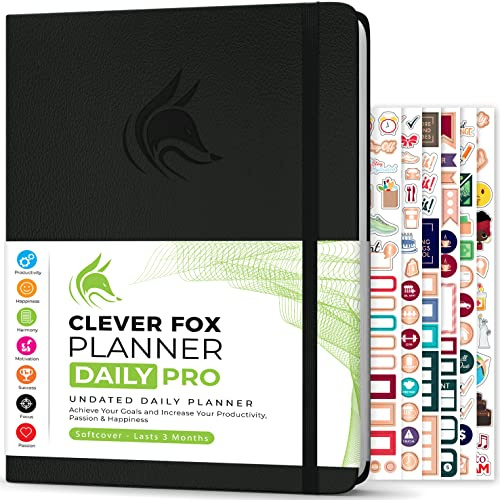 Clever Fox Planner Daily PRO - Daily Life Planner and Gratitude Journal to Increase Productivity, Time Management and Hit Your Goals, Undated, A4 Size - 21.5x28cm, Lasts 3 Months (Black)