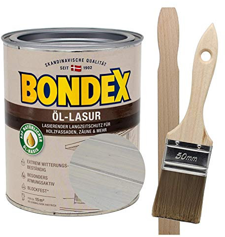 Bondex Öllasur 1 x 0,75 l premium Holzlasur aus natürlichen Ölen inkl. Pinsel und Rührholz der Langzeitschutz für Holz im Aussenbereich (graphit silber)