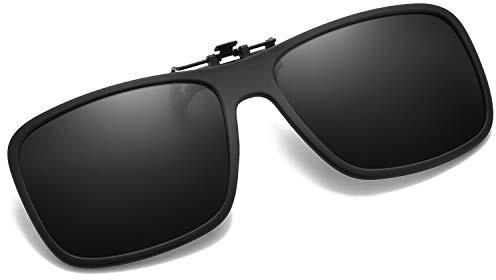 OopsMi Clip-on Sunglasses Polarized Unisex Anti-Glare Driving Glasses Flip Up Design For Prescription Glasses (Black Lens)
