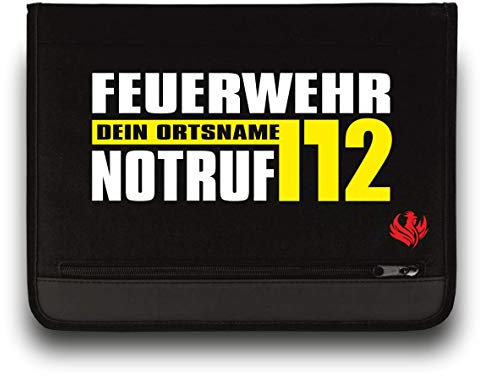 Roter Hahn 112 Personalisierbare Feuerwehr Schreibmappe SM-M00032 Organizer Konferenzmappe Gelb-Weiss