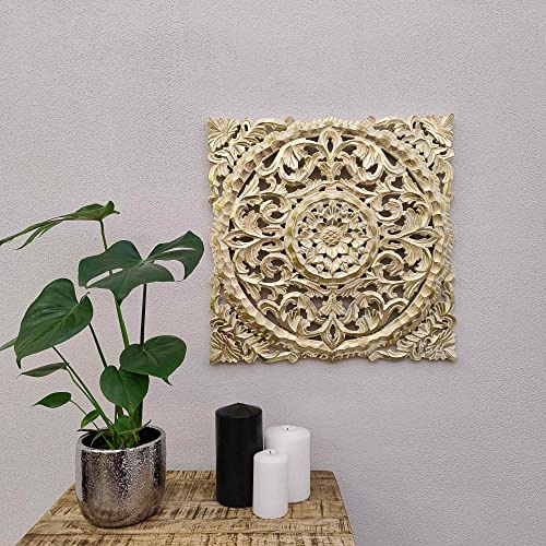 DARO DEKO Holz Wand-Bild Ornamente eckig Gold 60cm x 60cm