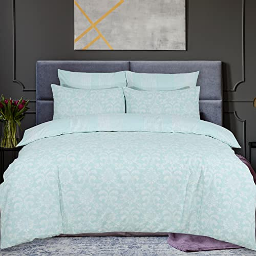 DTEX HOMES 100% Pure Egyptian Cotton Printed Reversible Duvet Quilt Cover Set, Istanbul Duck Egg - Double