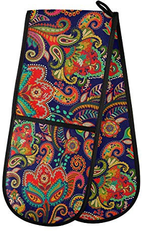 TropicalLife Porte-maniques Double Motif Floral Ethnique résistant à la Chaleur Double Gants de Cuisine matelassé pour Cuisine/Cuisine/Micro-Ondes