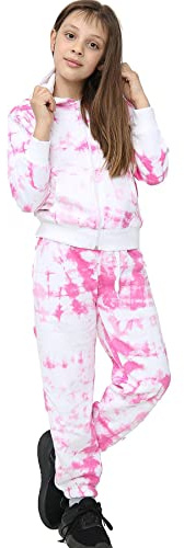 A2Z 4 Kids Mädchen Trainingsanzug Tie Dye Fleece Kapuzen Zip Hoodie und Jogginghose Set Jogginganzug Jogger Alter 5–13 Jahre