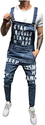 LUCKME Men Dungarees Denim Work Vintage Bib Jeans and Braces Regular Fit Straight Cowboy Trousers Cargo Stretch Stonewash Jeans Jumpsuits Playsuits Overalls