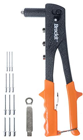 brackit Heavy Duty Rivet Gun Set with 100 Rivets in 4 assorted sizes - 2.4mm, 3.2mm, 4.0mm 4.8mm - Ergonomic Grip for Securing Metal and Wood Panels