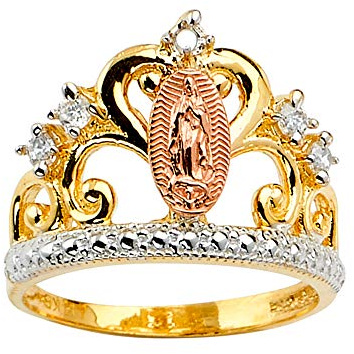 Savlano 18K Gold Plated Yellow & Rose Color Lady of Guadalupe Virgin Mary with Round Cut Cubic Zirconia Women Religious Crown Ring (8)