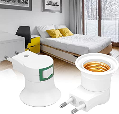 Garosa E27 Lampenfassung Adapter mit Schalter, 220V EU Stecker Zwei Steckdosen Lampenfassung Adapter,Weiß,