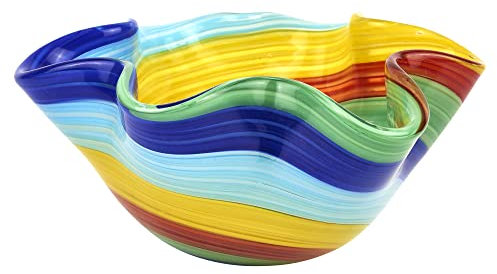 Badash Rainbow Murano-Style Art Glass Decorative Bowl - 8 Mouth-Blown Glass Floppy Centerpiece Bowl - Home Decor Accent