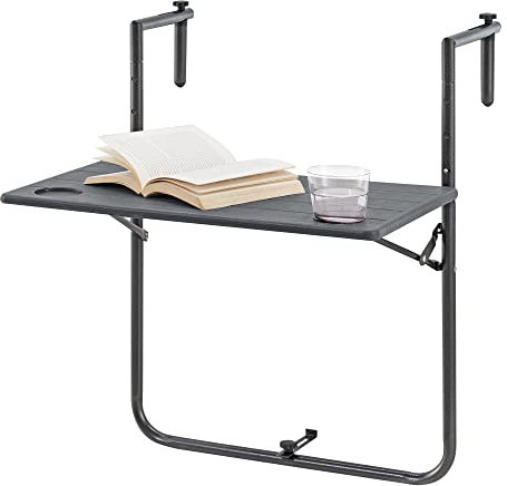 [en.casa] Tavolino Appeso da Balcone - Piano Ribaltabile di Forma Rettangolare (LxP): 60 x 36 cm - Altezza Regolabile - Grigio Scuro