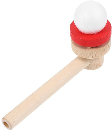 TOYANDONA Bola de burbujas de madera, juguete de bola flotante, soplador de bola flotante, divertido juego de bola flotante, tubo de soplado, balance de burbujas, juguete (rojo)