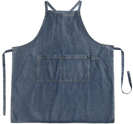 ACMEDE Denim Grembiule Cucina con Tasche Unisex Blu Lavoro Grembiule Cuoco di Jeans per Uomo Donna per Cucinare Barbecue Coffee Bar Trattoria Cameriere Grembiule Senza Maniche, 76x85 cm