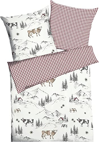 Kaeppel Wendebettwäsche Allgäu Feinbiber rot Größe 1x 155x220 cm + 1x 80x80 cm
