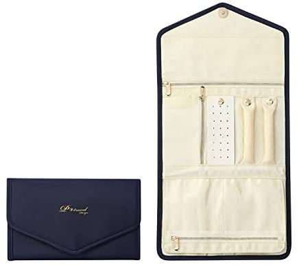 Petalum Pochette à Bijoux de Voyage, Etui à Bijoux Portable, Trousse de Collier Pliable, Organisateur de Cas de Rangement Souple Luxueux pour Boucle d’Oreille Montre Bracelet, Rouleau Bijoux