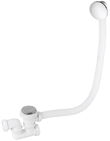 Wirquin 30723100 Ensemble complet vidage de baignoire L700 mm avec siphon orientable Ø40, clapet recouvrant et cache trop plein, blanc et chromé