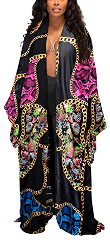 Women Maxi Kimono Cardigan Satin Plus Size Casual Outwear Open Front Beach Swimsuit Cover Ups Lightweight Robe Duster
