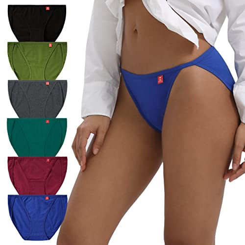 INNERSY Braguitas Mujer Algodon de Pierna Alta Braga Bikini Negro Cómoda Culotte Deportivo 6 Pack (M, Retro Multicolor)