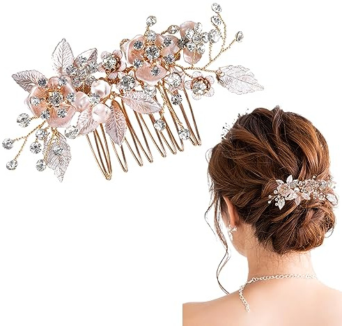 Gold Hochzeit Haarspange mit Strass - Kristall Blatt Braut Haarkamm und Haarschmuck für Frauen und Mädchen