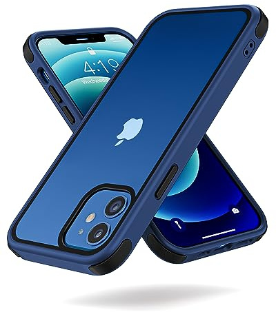 MobNano Ultra Thin Hybrid Clear for iPhone 12 Case, iPhone 12 Pro Case Silicone Shockproof Bumper, Transparent hard Slim Back, Camera Protection, 360 Full Body Indestructible Phone cover - Blue Black