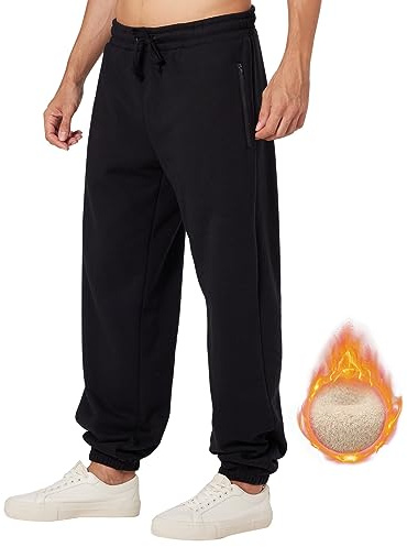 ineepor Pantaloni Tuta Uomo Invernali Pantaloni Termici Sportivi Uomo Felpata Pile Foderato Fleece Joggers Pantaloni Larghi Baggy Cerniera Tasche Laterali