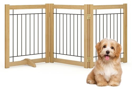 Acovy Hundegitter aus Draht, Massivholzrahmen, kaufestes Haustiergitter für den Innenbereich, freistehend, faltbar, Hundezäune für Treppen, Haus, Tür, extra breit, 3 Paneele, 152,4 cm breit