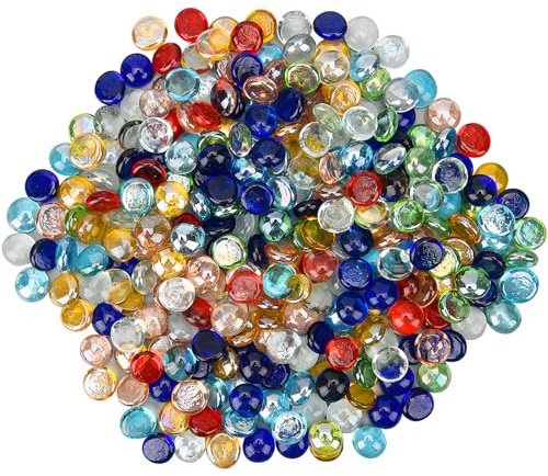 Hiziwimi 3600g 17-20mm Decorative Coloured Glass Pebbles for Vase & Planter | 8 lbs, 7-Color, Smooth Flat Shape, Glass Beads, Decorative Stones for Vases Stuffing, Aquariums, Garden, Plant Pots, Crafts
