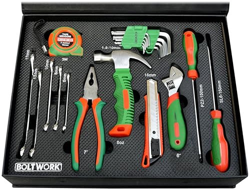 Tool Kit 21pc Professional Home Use D.I.Y Tool Kit Plier Hammer Screwdrivers Spanners Hex Keys Gadgets for Men Birthday Gifts for Him, BOLTWORK