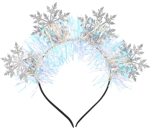 VALICLUD Schneeflocken Haarreif Damen Silber Glitzer 4 Deko Schneeflocken Stirnband Weihnachten Verstellbar Komfortabel Winter Party Kopfband