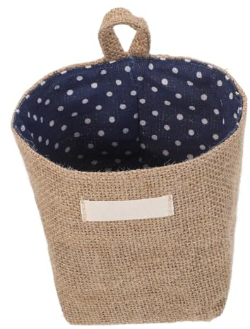 ABOOFAN Small Hanging Storage Basket 5.51X5.51X9.84 Inch Jute Fabric Striped Bag for Flower Pot Cosmetics Desktop Organizer Breathable Rustic Home Decor Set of 2