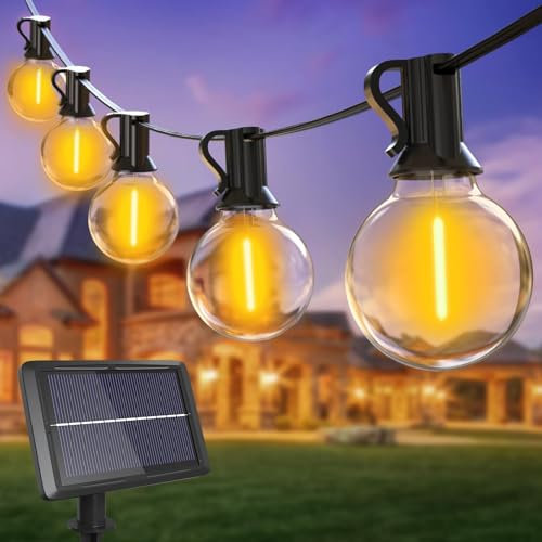 btfarm 13M Catena Luminosa Esterno Solare, 15+1LED G40 Filo Lampadine Luci Solari Esterno 4 Modalità, IP65 Impermeabile Lucine Esterni Energia Solare per Giardino Terrazzo Balcone